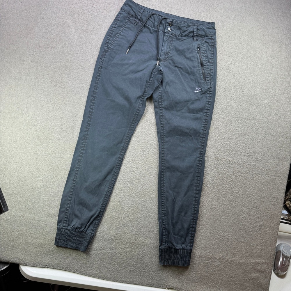 Nike Sportswear Cotton Spandex Jogger Pants Women S Slim Fit Gray Cuffed Track - Picture 2 of 8